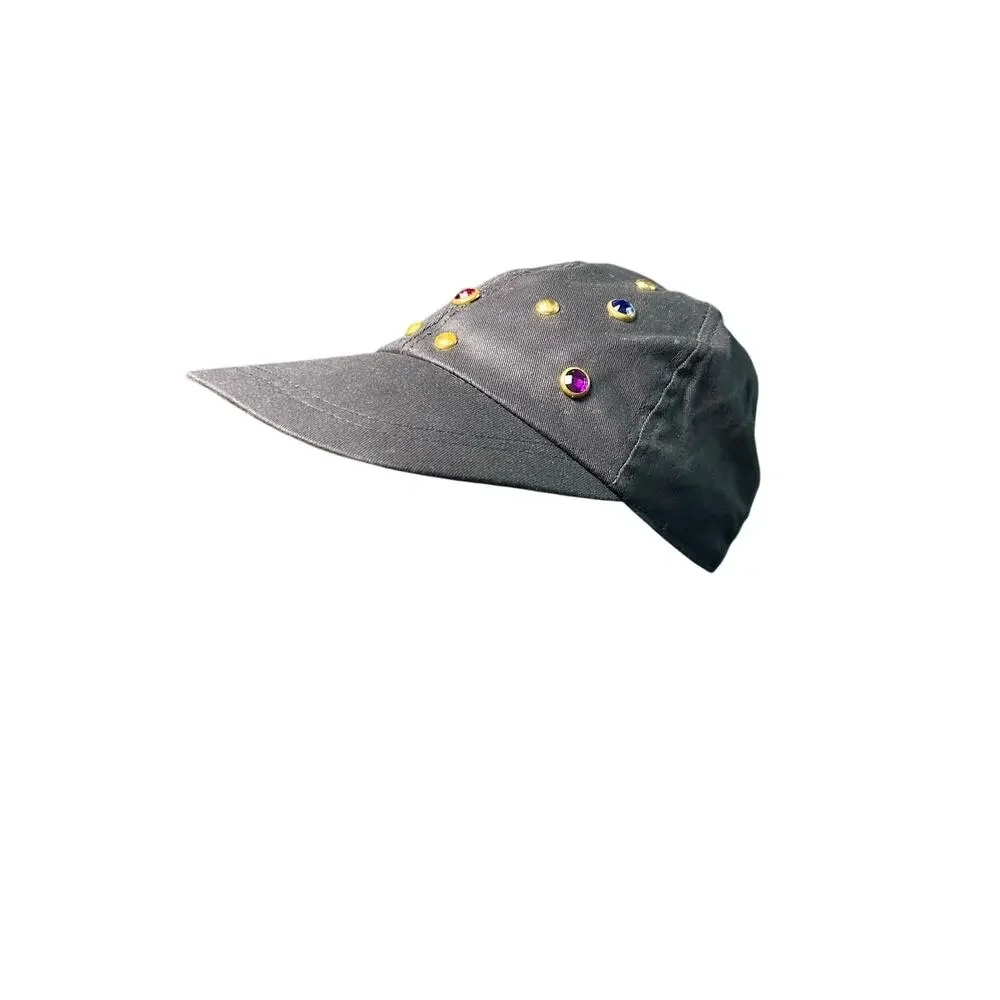 Vtg Black Studded Gemstone Unisex Hat 90s Streetwear cap- Black Gold Accents- OS - Picture 4 of 11